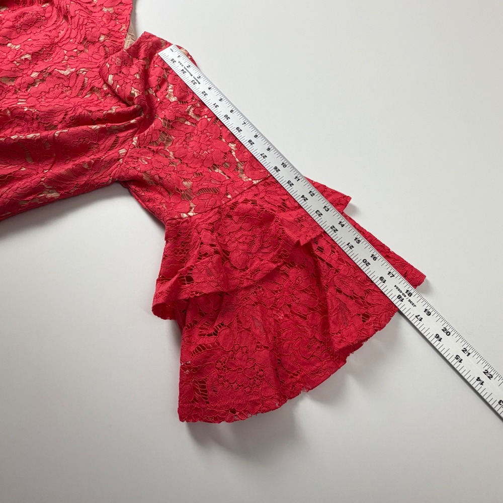 Eliza J Elegant Pink Lace Overlay with Nude Lining Tiered‎ Bell Sleeves Size 14 - Picture 10 of 14
